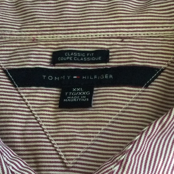 TOMMY HILFIGER Roll-Tab Button-Up Shirt Maroon and White Stripes [CLEAR… - Picture 7 of 7